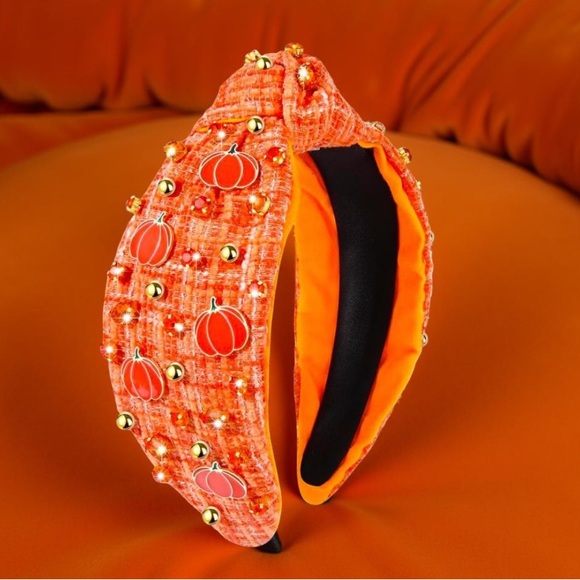 Pumpkin Headbands Embellished With Enameled Pumpkin & Crystals NEW - Picture 12 of 14